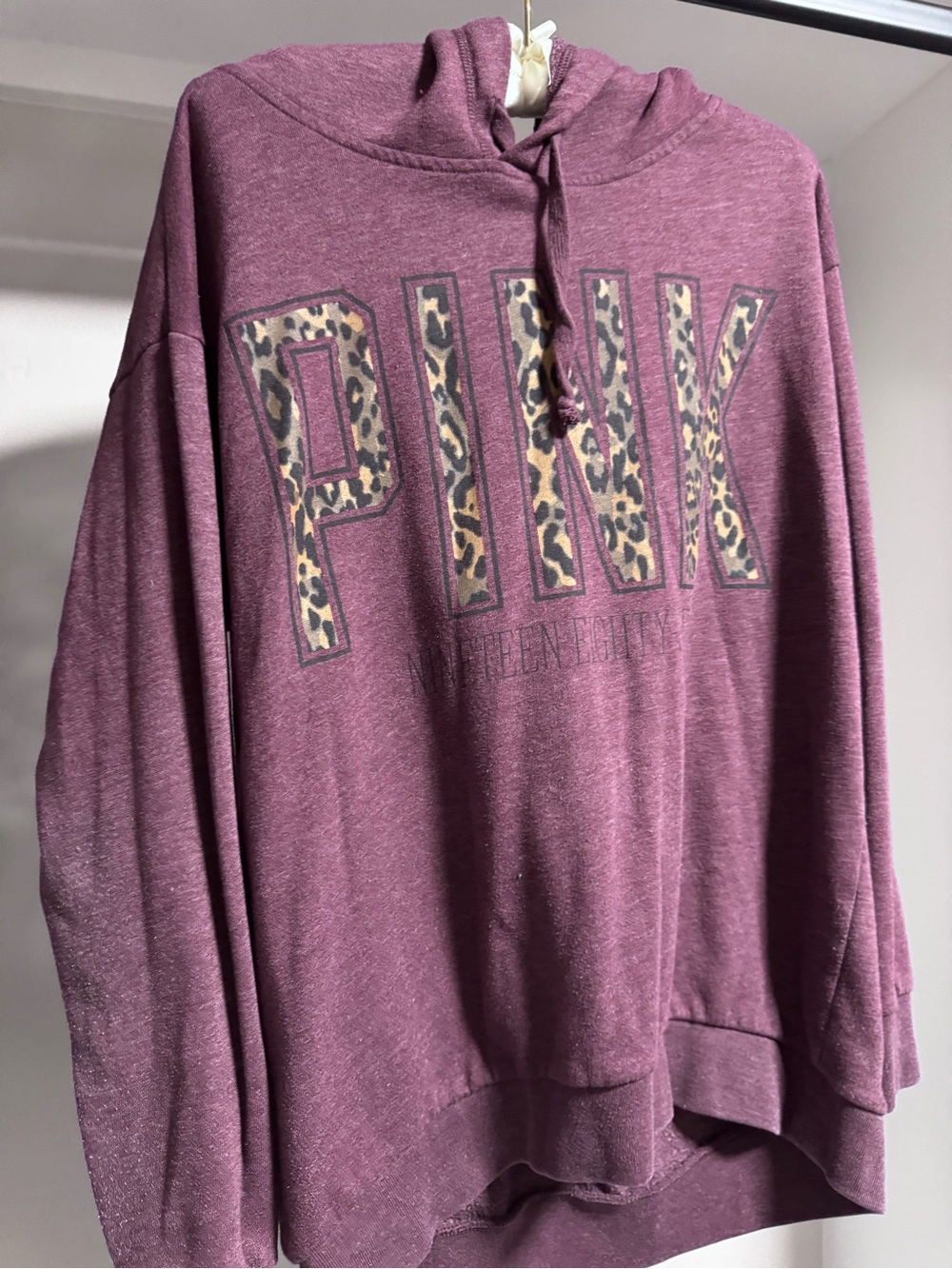 PINK Victoria's Secret Maroon Pullover Hoodie with Leopard Logo